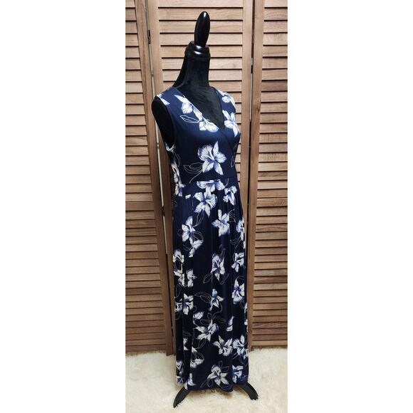 41 Hawthorne Adelina Blue Floral Sleeveless Rayon & Spandex Maxi Dress Large L - Picture 3 of 8